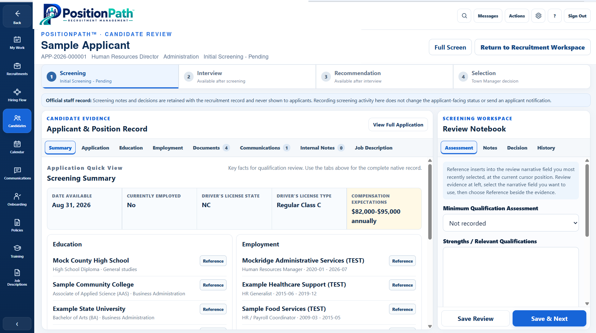 PositionPath Candidate Review Workspace